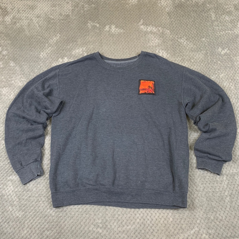 Megadeth Peace Sells Sweatshirt Mens L Gray Graphic Patch Fruit of the Loom